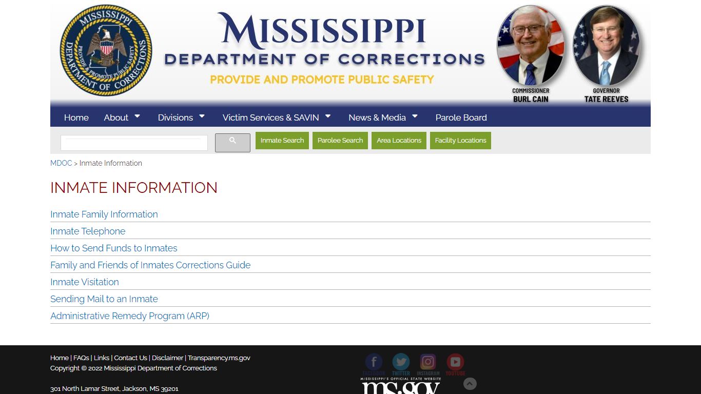 Inmate Information - Mississippi