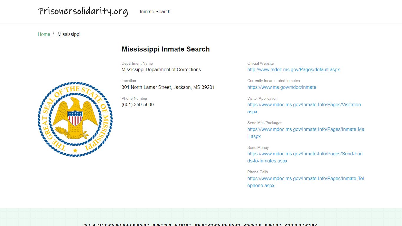 Mississippi Inmate Search – Mississippi Department of ...