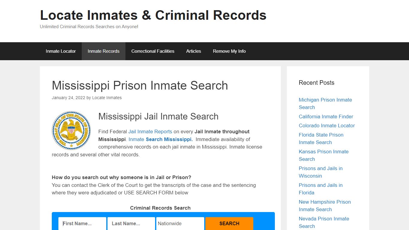 Mississippi Prison Inmate Search – Locate Inmates ...